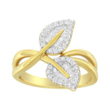 10K Yellow Gold 3/8 Cttw Round and Baguette-Cut Diamond Leaf Cocktail Ring - Size 7 (I-J Color, I1-I2 Clarity)