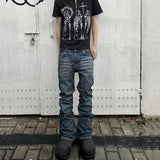 Distressed Slightly Flared Slim-fit Denim Jeans