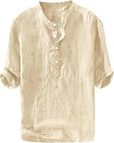 Mens Short-sleeved Loose-fit Linen Shirt