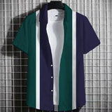 Color Simple Striped Men's 3D Printing Short Sleeve