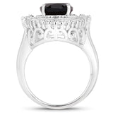 8.12 Carat Genuine Smoky Quartz and White Topaz .925 Sterling Silver Ring