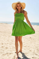 Davi & Dani Smocking Halter Neck Tie Open Back Mini Dress
