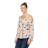 Blu Pepper Womens Cold Shoulder Button Down Top, Size Large