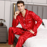 Mens Solid-Color Striped Long-Sleeve And Long-Pant Loungewear Set
