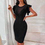 Womens Solid-Color Crew-Neck Elegant Slimming Bodycon Dress