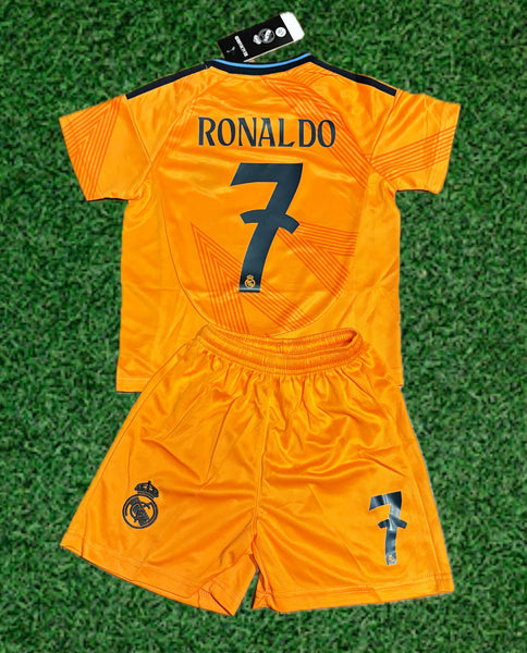 Ronaldo 7 Real Madrid Away Orange 3rd Jersey Toddler/Youth Soccer Jersey Kids Kit