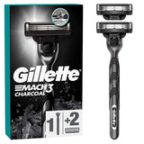 Gillette Mach3 Charcoal Razor Shaving Kit for Men - 3 Steel Blades, Microfine Protectors, Smooth Shave