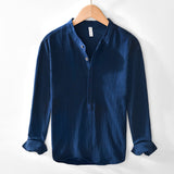 Chinese-style V-neck Pullover Cotton-linen Shirt