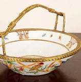 Brass Fruit Bowl Ornamentdesktop Living Room Decor Featuring A Copper-and-porcelain Fruit Basket