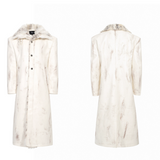 Hand-painted Distressed Long Leather Coat For Men