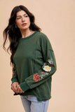 Annie Wear Embroidered Long Sleeve French Terry Top
