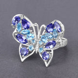3.60 Carat Genuine Tanzanite and Swiss Blue Topaz .925 Sterling Silver Ring
