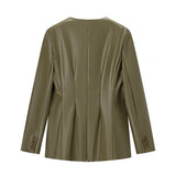 Women's Long-sleeved V-neck Leather Jacket