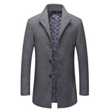 Stand-collar Cotton-lined Wrinkle-resistant Mid-length Wool Coat