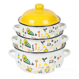 Double-handled Enameled Instant Noodle Bowl With Lid, Heat-resistant Oil Can