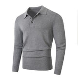 Fashionable Lapel-Neckline Buttoned Casual Pullover Base-Layer Knit Sweater