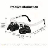 2-LED Head-Mounted Magnifier Glasses – 8x/15x/23x with Repair Light