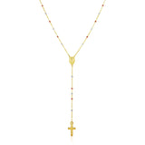 14k Tri Color Gold Lariat Rosary Necklace
