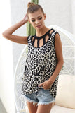 BiBi Leopard Printed Soft Rib Knit Front Sut Out Top