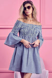 BiBi Smocked Off Shoulder Striped Dress