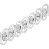 .925 Sterling Silver 1/4 cttw Round-Cut Diamond Double Row Wrapped S-Link Bracelet (I-J Color, I2-I3 Clarity) - Size 7.25"