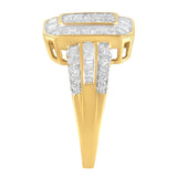 10K Yellow Gold Round and Baguette-Cut Diamond Cluster Ring (1.0 Cttw, I-J Color, SI1-SI2 Clarity) - Size 7