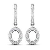 0.32 Carat Genuine White Diamond 14K White Gold Semi Mount Earrings - holds 8x6mm Oval Gemstones