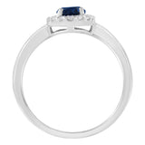 10K White Gold 1/5 Cttw Round Diamond and Prong Set 7MM Created Blue Sapphire Halo Cocktail Ring (H-I Color, I1-I2 Clarity) - Size 7