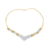 10K Yellow and White Gold 1.0 Cttw Round and Princess cut Diamond "V" Shape Statement Necklace (I-J Color, I1-I2 Clarity)