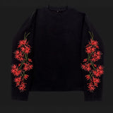 Mens Relaxed-fit Crew-neck Floral-embroidered Long-sleeve Top