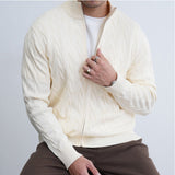 Mens Casual Slim-fit Jacquard Knitted Coat With A Stand-up Collar