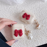 Beige Red Bow Shell Pendant Wireless Earphone Case