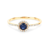 0.38 Carat Genuine Blue Sapphire and White Diamond 14K Yellow Gold Ring
