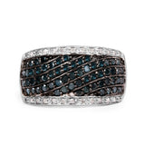 0.80 Carat Genuine Blue Diamond and White Diamond .925 Sterling Silver Ring