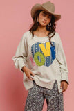 BiBi LOVE Heart Patch Slit French Terry Sweatshirt