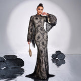 Long Sleeve Round Neck Sexy Lace Banquet Dress