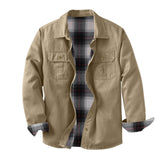 Washed Canvas Work Jacket With A Plaid Lining, Durable And Warm