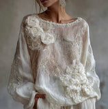 Womens Printed Crew Neck Long Sleeve Top