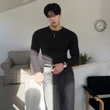 Mens Solid-Color Crew-Neck Long-Sleeve T-Shirt Autumn Slim-Fit Base Layer Top