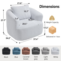 360° Swivel Round Upholstered Comfy Chair With One Soft Pillow, Teddy Fleece High-Resilience Sponge Single Sofa, No Assembly for Living Room, Bedroom, Apartment, White