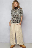 POL Openwork Short Sleeve Crochet Knit Top with Weave Knit Patterns