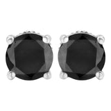 14K White Gold 2.00 Cttw Round Brilliant-Cut Black Diamond Classic 4-Prong Stud Earrings with Screw Backs (Fancy Color-Enhanced, I2-I3 Clarity)