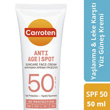 Carroten SPF50 Anti-Aging & Spot Sunscreen Face Cream: High Protection, Hyaluronic Acid, Water Resistant - Fight Wrinkles & Sun Spots.