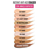 Maybelline Instant Age Rewind Concealer - 121 Light Honey - Dark Circle Eraser, High Coverage, Brightening, Anti-Aging