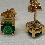 1 Ct Natural Green Emerald Round Cut Women's Stud Earrings 14K Real Yellow Gold
