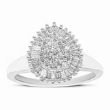 10K White Gold 1/2 Cttw Round & Baguette Cut Diamond Pear Shaped Domed PavÃ© Cluster with Halo Cocktail Ring (H-I Color, SI1-SI2 Clarity) - Size 5