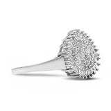 10K White Gold 1/2 Cttw Round & Baguette Cut Diamond Pear Shaped Domed PavÃ© Cluster with Halo Cocktail Ring (H-I Color, SI1-SI2 Clarity) - Size 5