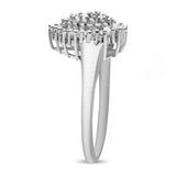 10K White Gold 1/2 Cttw Round & Baguette Cut Diamond Pear Shaped Domed PavÃ© Cluster with Halo Cocktail Ring (H-I Color, SI1-SI2 Clarity) - Size 5