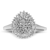 10K White Gold 1/2 Cttw Round & Baguette Cut Diamond Pear Shaped Domed PavÃ© Cluster with Halo Cocktail Ring (H-I Color, SI1-SI2 Clarity) - Size 5