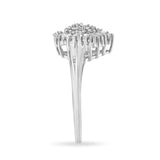 10K White Gold 1/2 Cttw Round & Baguette Cut Diamond Pear Shaped Domed PavÃ© Cluster with Halo Cocktail Ring (H-I Color, SI1-SI2 Clarity) - Size 5